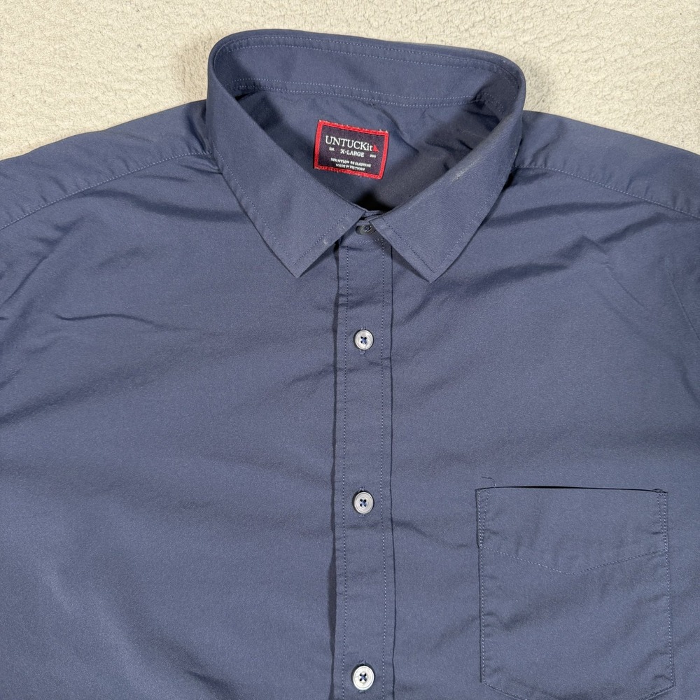 UNTUCKit Shirt Mens XL Blue Performance Nylon Blend Button Up Preppy Casual Logo